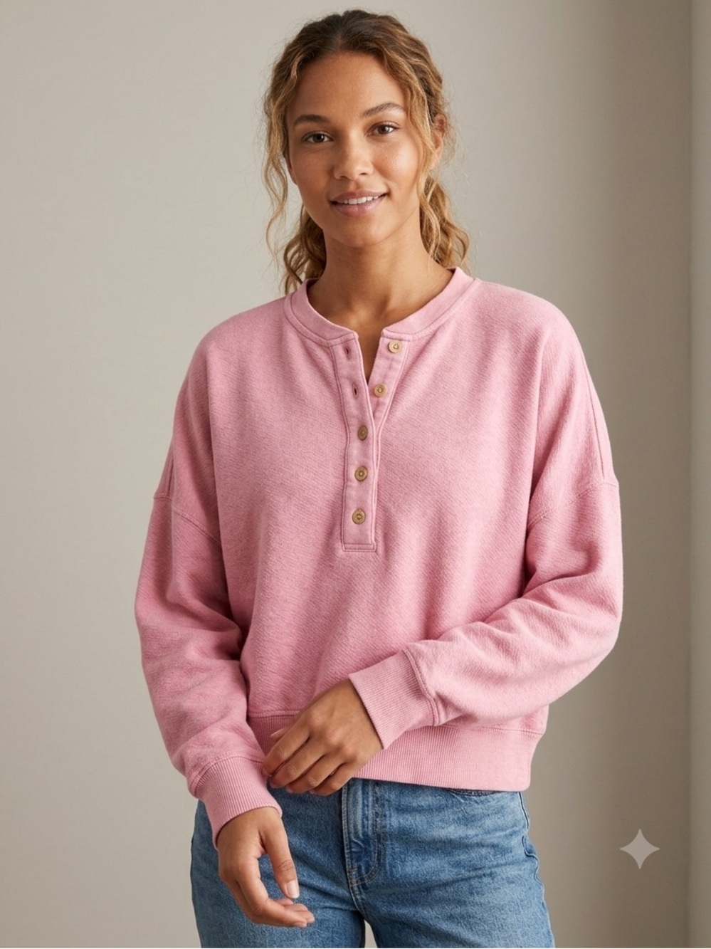 American Eagle Outfitters light pink henley top, Women’s Size Large